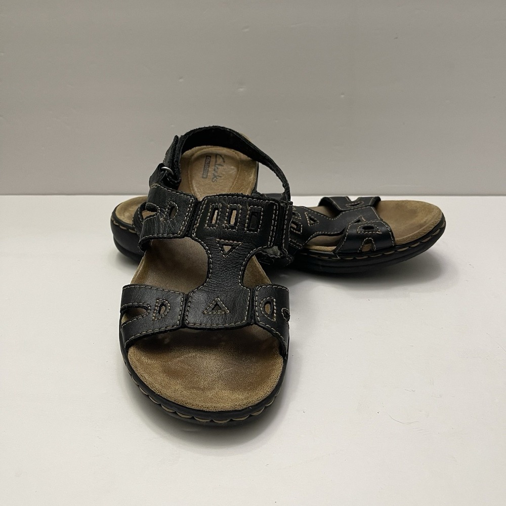 Clarks Leisa Annual Black Leather Slingback Sandals Women's size 7 Comfort‎